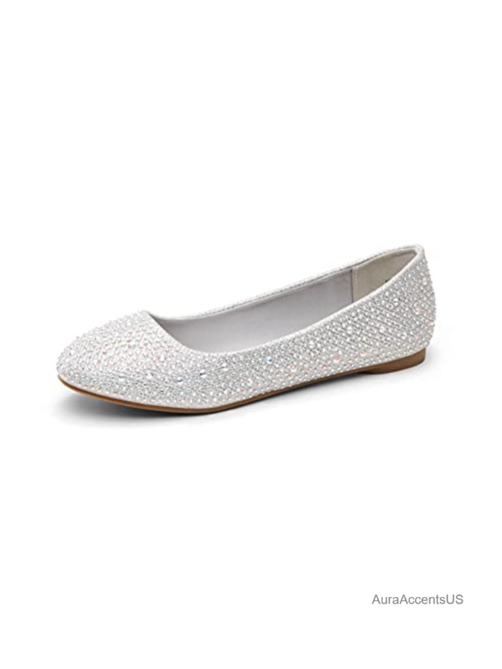 Rhinestone Ballet Flats Round Toe Slip-On Dressy Wedding Formal Shoes